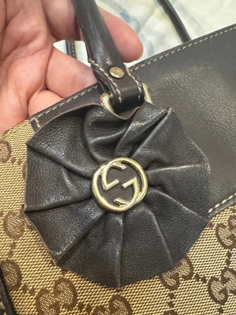 Authentic Gucci Brown GG Supreme Canvas Satchel with Dark Brown Leather Trim - Picture 7 of 14